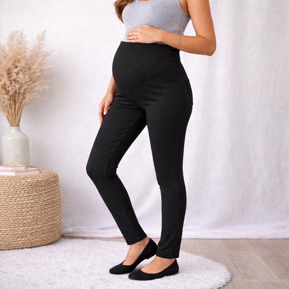 Motherhood Black Maternity Leggings with High Waist Panel